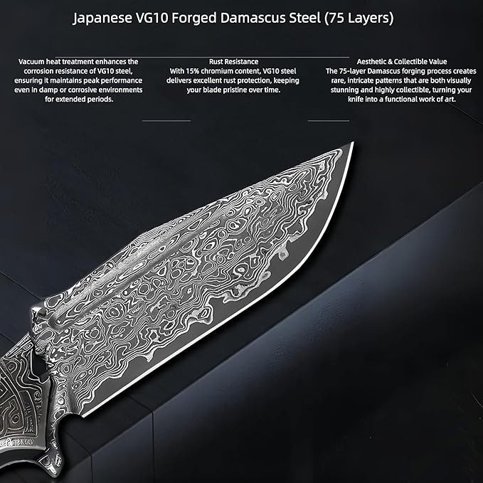 Damascus Steel Folding Knife HRC 60 Pocket Knife for Men 67-Layer Damascus Steel Folding Knife Pocket Knives Hunting Knifes Gift for Boyfriend who Loves Hunting Camping Essentials Men Gifts