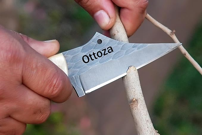 Ottoza Small Seax Tactical Knife with Fixed Blade - Durable Outdoor EDC Knife with Leather Sheath Horizontal Carry - Bone Handle 386