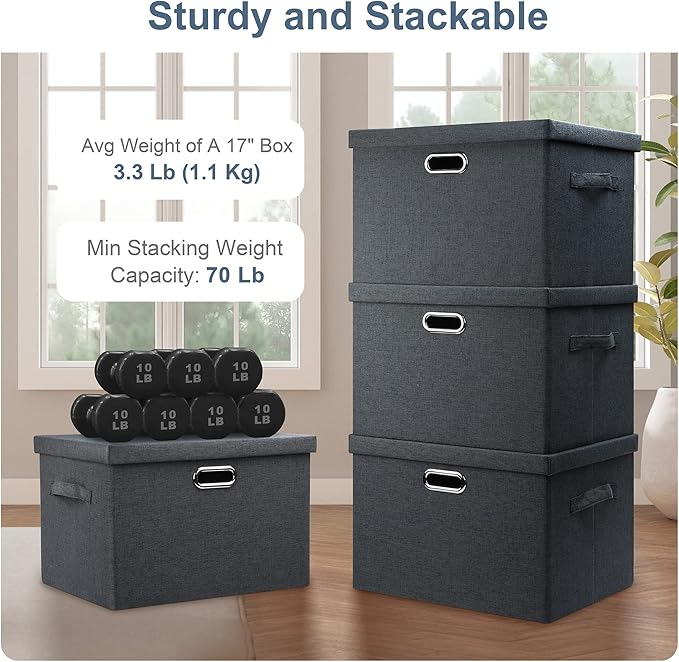 Graciadeco Large 17 36 Quart Collapsible Stackable Storage Bins with Lids 5 Packs Dark Gray Foldable Fabric Closet Storage Boxes with Lids Heavy-duty Linen Cube Baskets(17 x 12 x 11)