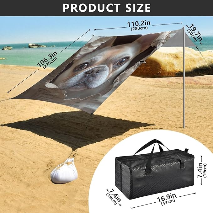 ALAZA French Bulldog Sticking Its Head Through A Hole Beach Tent Sun Shelter Portable Canopy Sunshade for Outdoor Camping Picnics Backyard Fun 10x9 ft