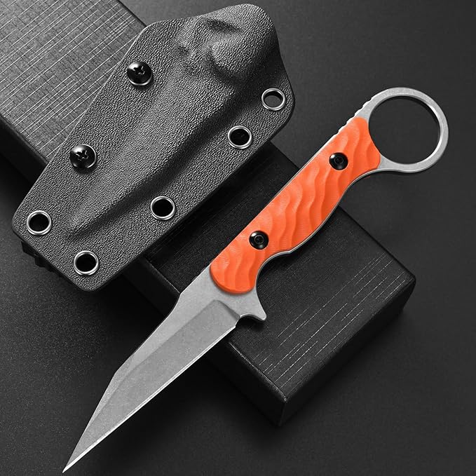 Gtkii GTK341 Fixed Blade Knife K110 Steel Blade G10 Handle Full Tang EDC Tool Knifes for Outdoor Camping Adventure(Orange)