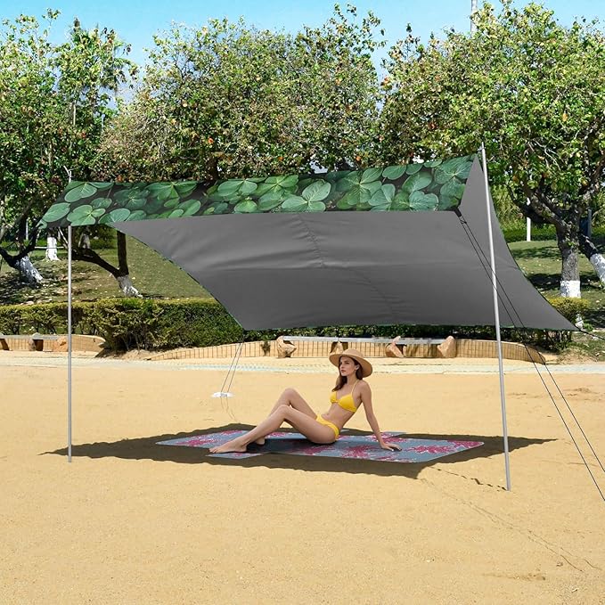 ALAZA Green Shamrock Natural Background Beach Tent Sun Shelter Portable Canopy Sunshade for Outdoor Camping Picnics Backyard Fun 10x9 ft