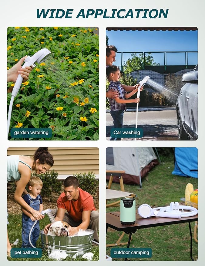 innhom Portable Shower Camping Shower Outdoor Camp Shower Pump Electric Rechargeable Portable Camping Shower Powered by Rechargeable Battery