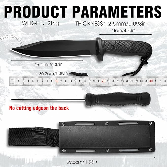 Fixed Blade Hunting Knife with Sheath - 11.89 Inch Full Tang Survival Knife ABS Handle &amp Brushed Blade for Camping Hunting Outdoor Gift (7.6 oz) (Shadow-A)