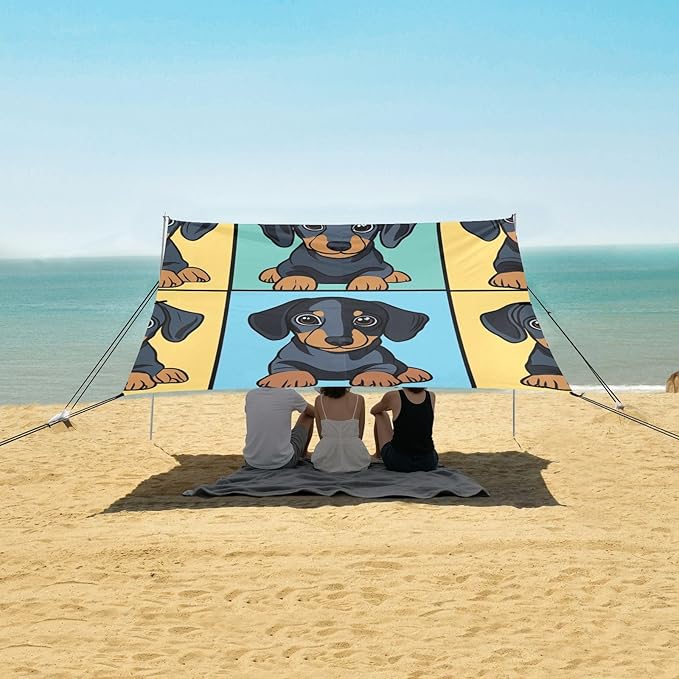 ALAZA Cute Dachshund Puppy Dog Beach Tent Sun Shelter Portable Canopy Sunshade for Outdoor Camping Picnics Backyard Fun 10x9 ft