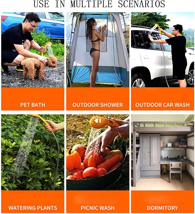 Camping Car Shower 12V Electric Outdoor Shower KitPortable Camping Outdoor Shower for Camping and Car WashingPet Washing (B)