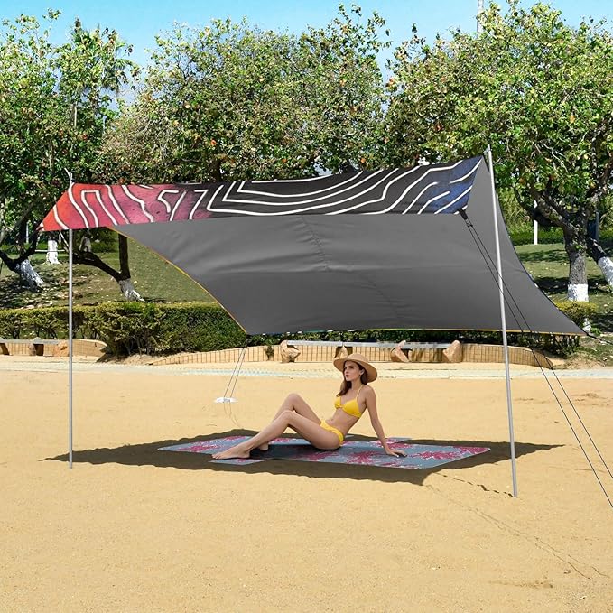 Color Spiral Symphony Foldable Beach Cabana UPF50+ Protection Easy Setup Sun Shelter with Sandbags and Shovel for Camping Picnics Backyard &amp Fishing