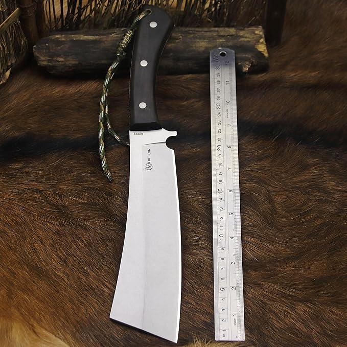 BA-KOR (Pioneer ) (14.6) DC53 steel 6mm thickened full Tang fixed knife+ Wooden sheath &amp(5.9IN) Cerium Igniter suitable for outdoor hunting cutting chopping camping obstacle removal explora