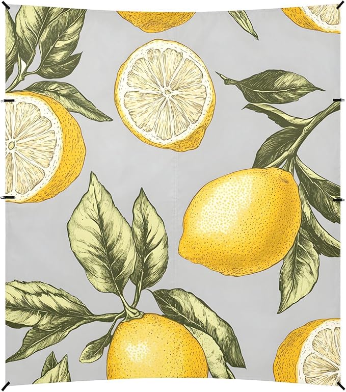 ALAZA Lemons Gray Background Pattern Beach Tent Sun Shelter Portable Canopy Sunshade for Outdoor Camping Picnics Backyard Fun 10x9 ft