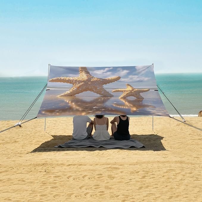 ALAZA Two Stand Starfish Beach Blue Sky Beach Tent Sun Shelter Portable Canopy Sunshade for Outdoor Camping Picnics Backyard Fun 10x9 ft
