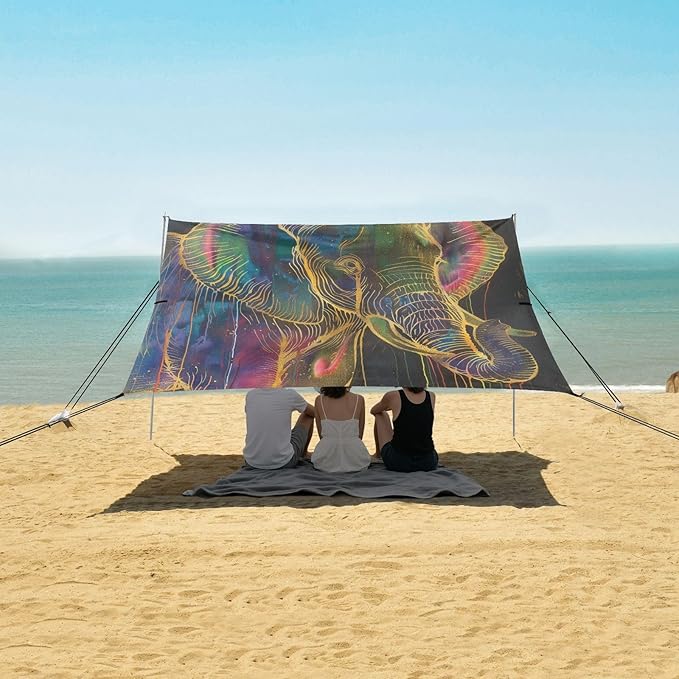 ALAZA Elephant Portrait Art Beach Tent Sun Shelter UPF50+ Protection Beach Shade Canopy w/ 4 Sandbags for Outdoor Camping Fishing Backyard Fun Picnic 10x9 ft