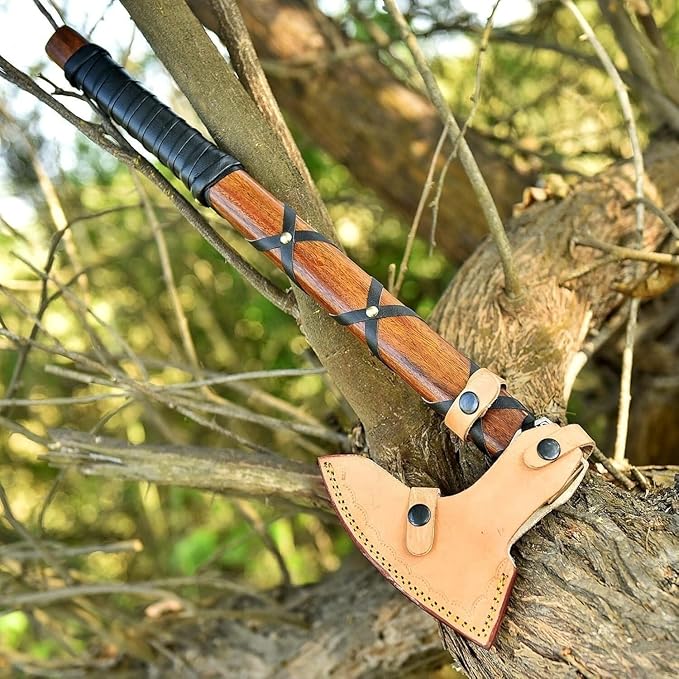 Custom Handmade Viking Axe Ragnar Wood Handle Carbon Steel with Leather Sheath(FM-03)