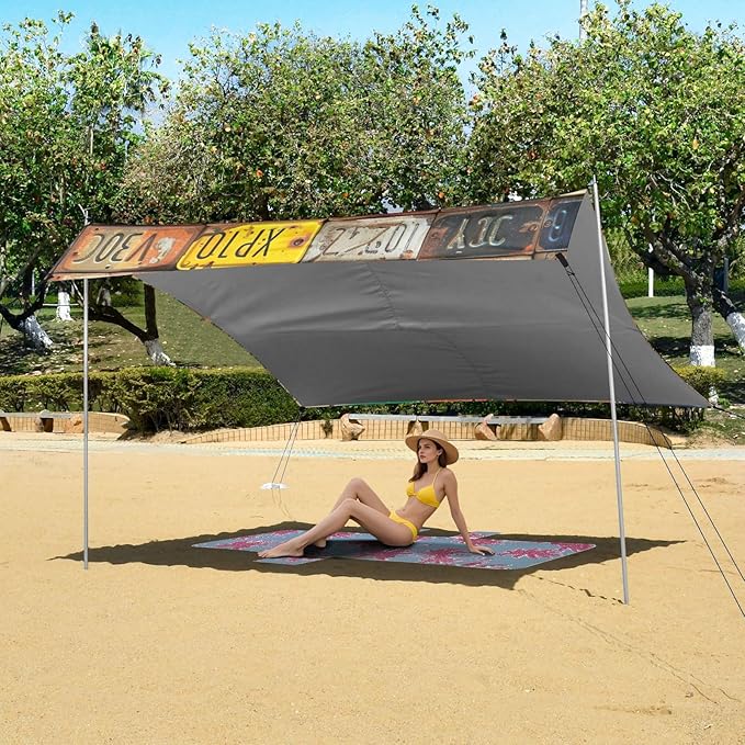 ALAZA Old Aged License Plates Collage Museum Beach Tent Sun Shelter Portable Canopy Sunshade for Outdoor Camping Picnics Backyard Fun 10x9 ft