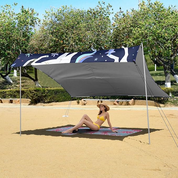 ALAZA Repeating White Unicorns Rainbows Pattern Beach Tent Sun Shelter Portable Canopy Sunshade for Outdoor Camping Picnics Backyard Fun 10x9 ft