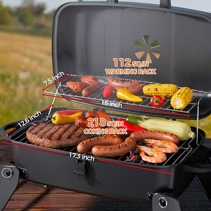 MASTER COOK Portable Charcoal Grill Foldable Lightweight BBQ Grill with 330 sq.in. Cooking Area and Adjustable Air Vent Outdoor RV Hiking Camping Patio Tailgating