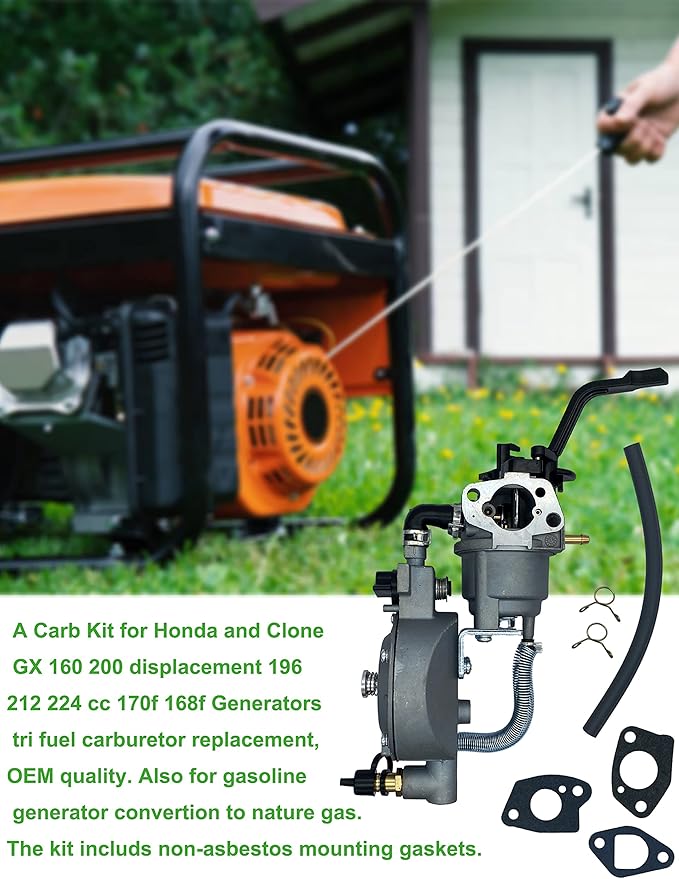 YAMAKATO Dual Tri Fuel Carburetor for Predator 4000 4375 Honda GX160 Generac Champion 163cc 196cc 212cc 224cc Generator Natural gas Gasoline Propane LPG Conversion Kit