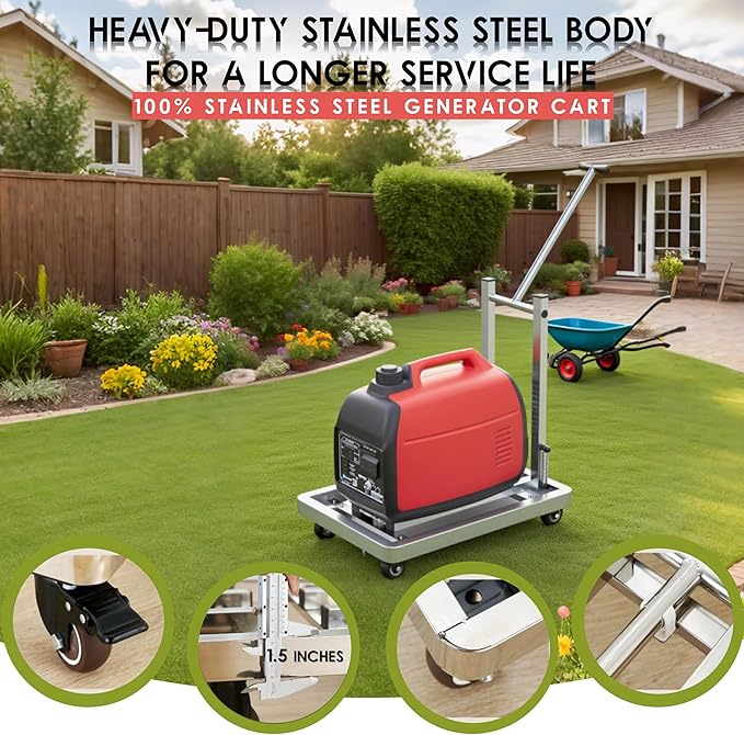Generator Wheel KitGeneratorCart500LB Heavy-Duty GeneratorCart with Wheels Made of 100% Sstainless Steel(19.6X13.7inches) (Stainless Steel Iron Color)
