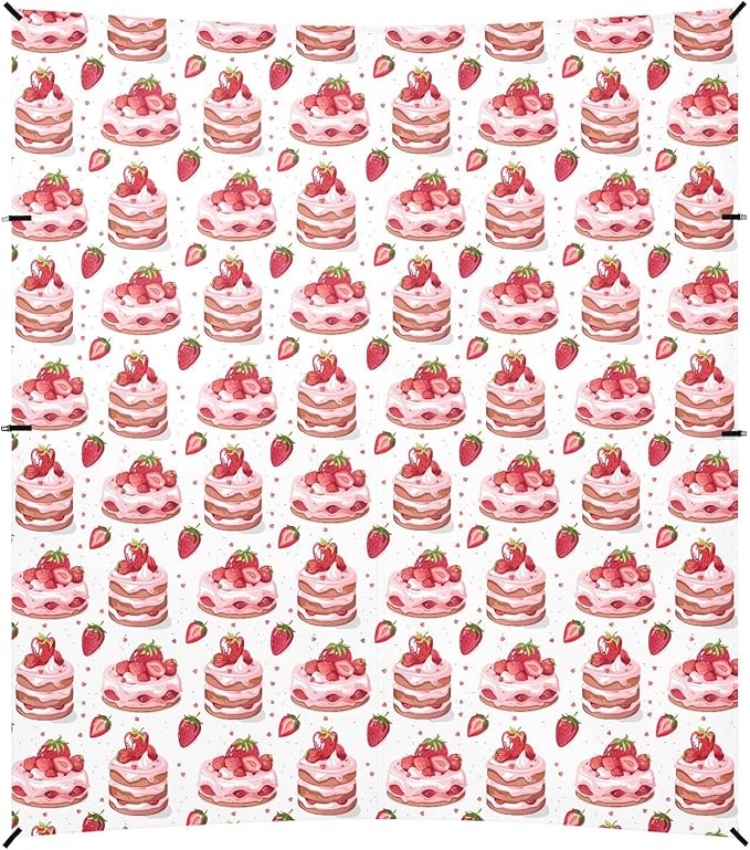 ALAZA Strawberry Cake Hearts Beach Tent Sun Shelter UPF50+ Protection Beach Shade Canopy w/ 4 Sandbags for Outdoor Camping Fishing Backyard Fun Picnic 10x9 ft