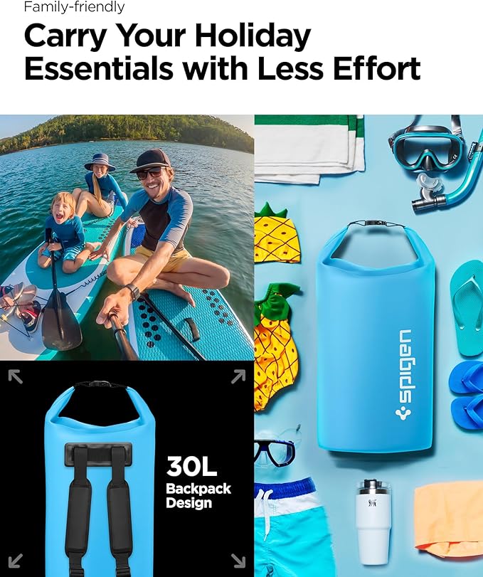 Spigen AquaShield Waterproof Dry Bag Backpack A631 30L Roll Top Lightweight Dry Storage Bag for Travel Swimming Boating Kayaking Camping and Beach