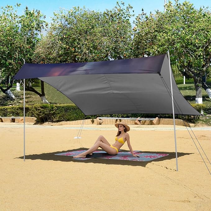 ALAZA Lion in Nebula Beach Tent Sun Shelter UPF50+ Protection Beach Shade Canopy w/ 4 Sandbags for Outdoor Camping Fishing Backyard Fun Picnic 10x9 ft