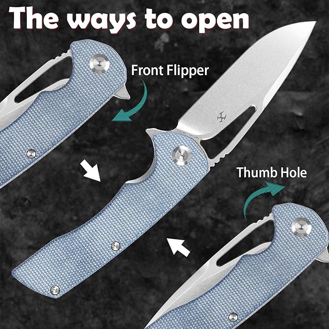 KANSEPT Kryo Pocket Knife 8.08in Folding Knives with 3.58in12C28N Steel Drop Point Blade and Blue Micarta Handle for Outdoor Tactical Survival and EDC T1001M3
