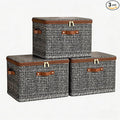 3 Pack 44.3 Quart Fabric Storage Bins with Lid 17.7x13.8x10.2 in Stackable Closet Organizer Baskets Foldable Polyester Cube Storage with Handles Decorative Organizer Boxes for Shelves Grey