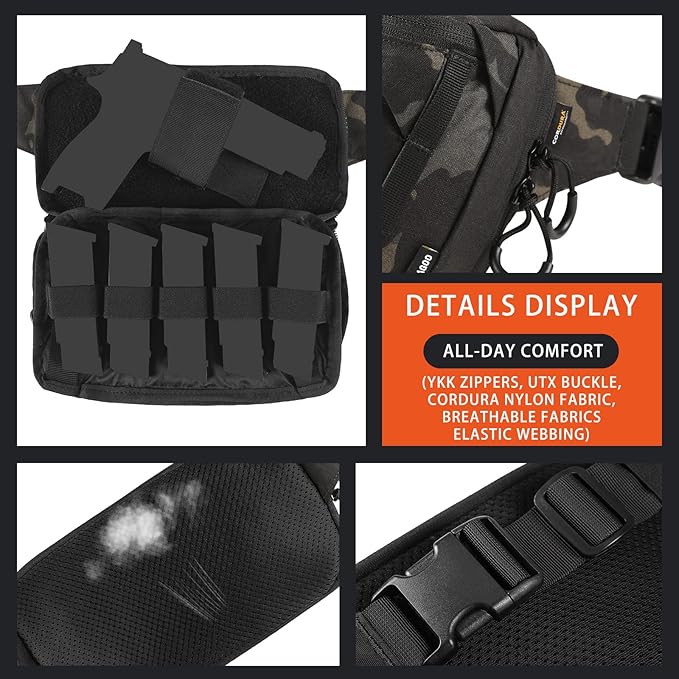 Tactical CCW Fanny Bag Concealed Carry Fanny Pack w/Adjustable Waist Belt Tactical Waist Bag Handgun Pouch with Universal Pistol Holster Everyday Hip Pack (Multicam Black)