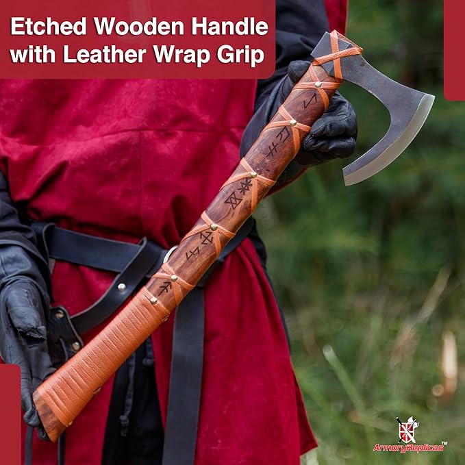 Armory Replicas™ Sunny Blaze Viking Bearded Axe – 22.5 Hand Forged High Carbon Steel Axe with Sheesham Wood Handle &amp Runes