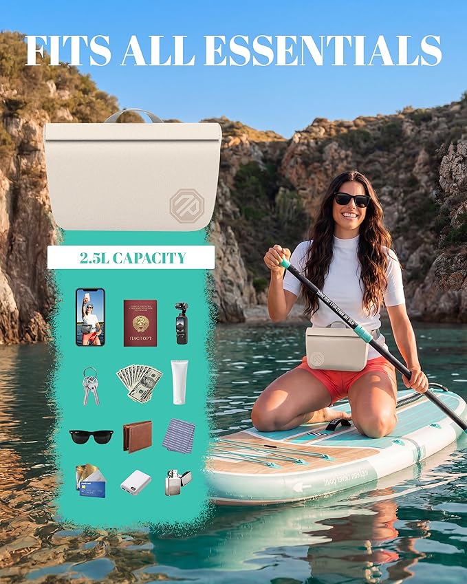 niphean IPX7 Waterproof Fanny Pack with Magnetic One-Hand Closure Durable Waterproof Dry Bag for Kayaking Paddle Boarding Beach Cruise Essentials 2.5L Phone Pouch Dry Bags for Men Women White