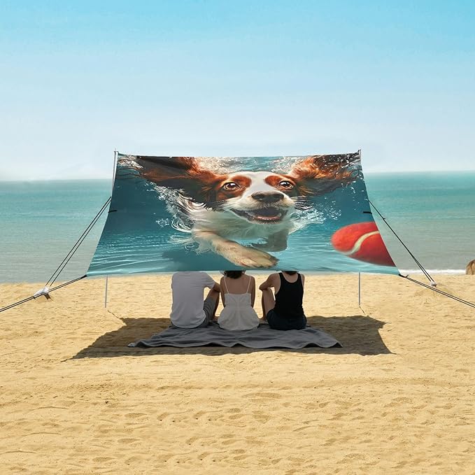 ALAZA Dog Plays Tennis Beach Tent Sun Shelter Portable Canopy Sunshade for Outdoor Camping Picnics Backyard Fun 10x9 ft