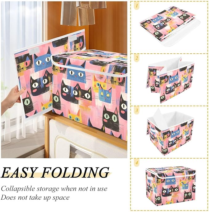 Storage Cube with Lid Abstract Cat Face Print 16.5×12.6×11.8 IN Collapsible Large Capacity Foldable Storage Basket Bin Organizer