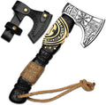 Custom Gift Black Forged Carbon Steel Viking Style Axe Bearded Axe with Rose Wood Shaft Tomahawk - Real Hatchet Best Gift for Anniversary Birthday Premium Leather Sheath