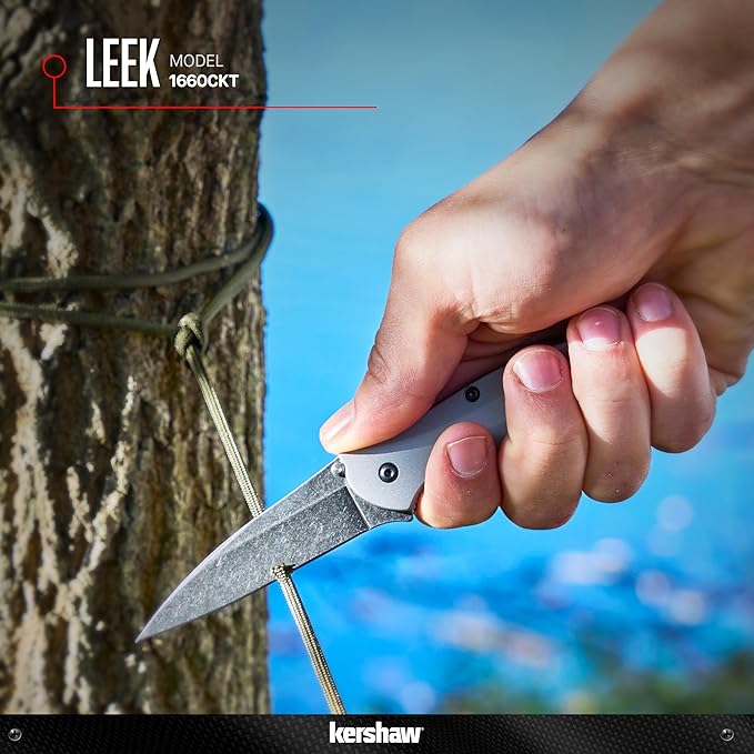 Kershaw Leek BlackWash Pocket Knife (1660BLKW) 3 Sandvik 14C28N Steel Blade 410 Stainless Steel Handle BlackWash Finish SpeedSafe Assisted Open Frame and Tip Locks Reversible Pocketclip 3 OZ