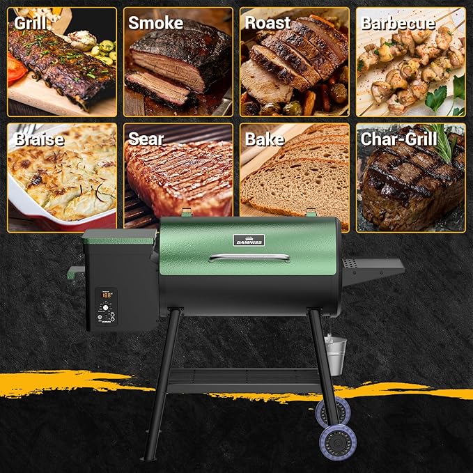 DAMNISS Pellet Smoker Grill Combo 565 SQ.IN Cooking Area with PID Temperature Control (180-450°F) Electric BBQ Meat Grills &amp Smokers Patio Backyard for Roast Outdoor