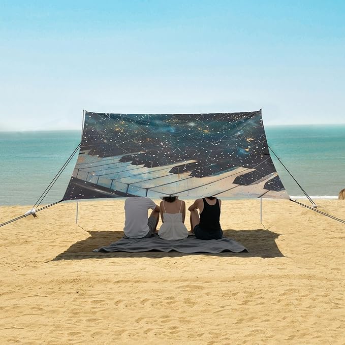 ALAZA Piano Keys Constellations Beach Tent Sun Shelter Portable Canopy Sunshade for Outdoor Camping Picnics Backyard Fun 10x9 ft