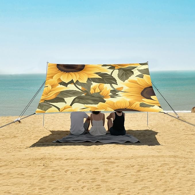 ALAZA Stylish Yellow Sunflower Beach Tent Sun Shelter Portable Canopy Sunshade for Outdoor Camping Picnics Backyard Fun 10x9 ft
