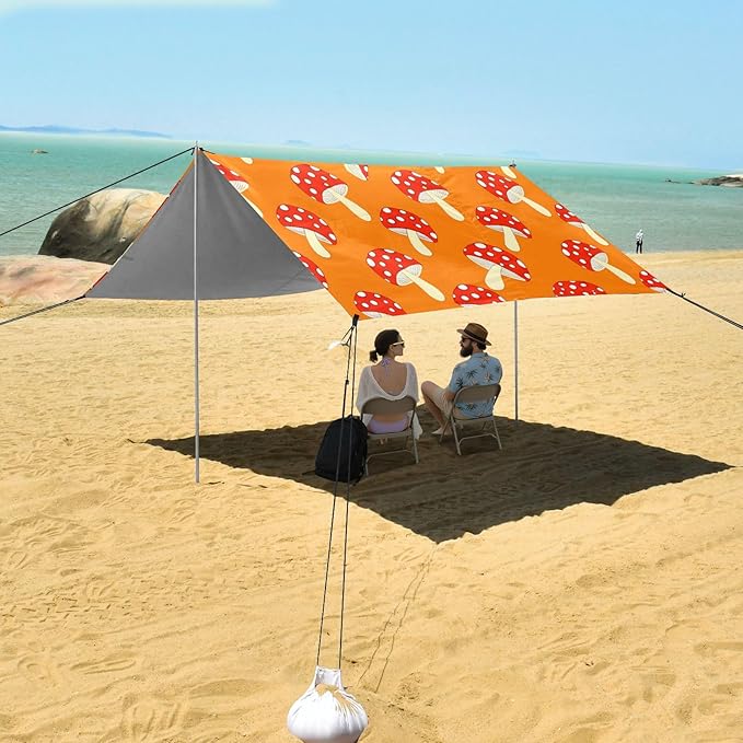 Beach Canopy with Windproof Ropes &amp Sandbags Beach Tent Sun Shade Sun Shelter for Camping Trips Fishing Backyard Fun or Picnics Mushroom