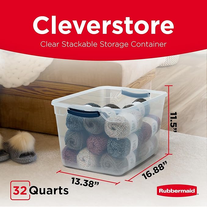Rubbermaid Cleverstore Clear 32 Qt 6 Pack Stackable Plastic Storage Bins with Lids Great for Closet and Laundry Storage Organizing in the Home