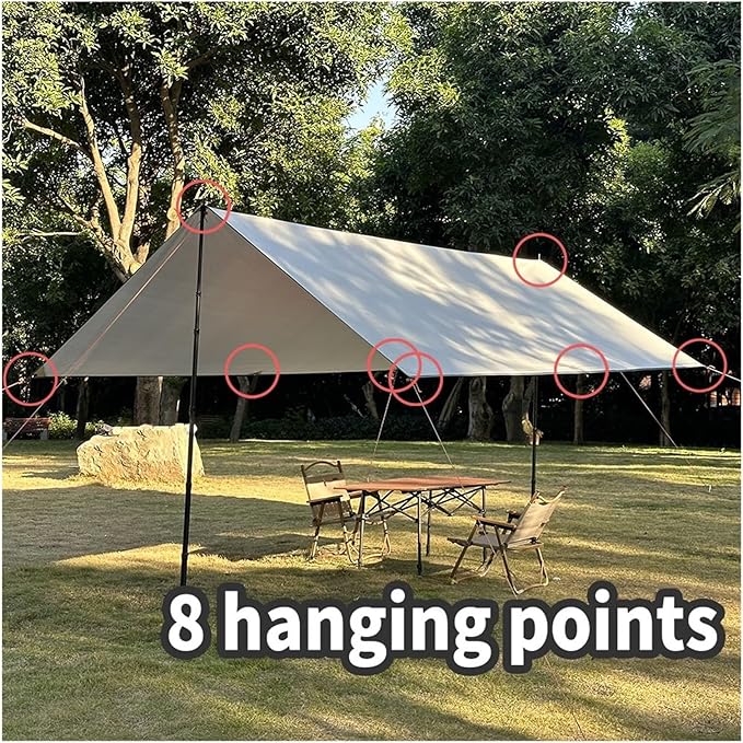 Camping Tarp Waterproof Tent Tourist Awning Shade Garden Canopy Beach Sunshade Outdoor Ultralight Sun Shelter Hiking Backpacking(N-Light Khaki4x4m)