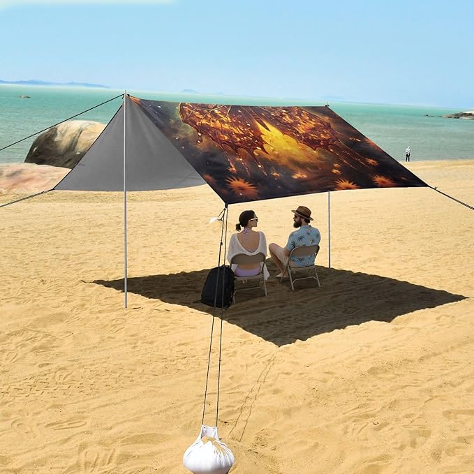 ALAZA Butterfly with Sunflower Beach Tent Sun Shelter Portable Canopy Sunshade for Outdoor Camping Picnics Backyard Fun 10x9 ft