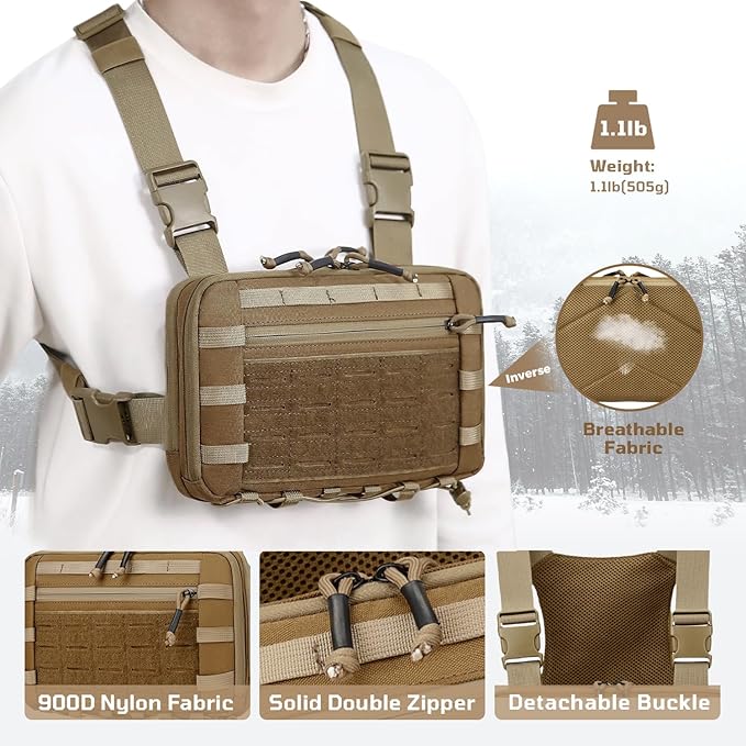 Outdoor Tactical Chest Bag Chest Rig Pack EDC Molle Utility Chest Pouch for Workouts Hiking Fishing