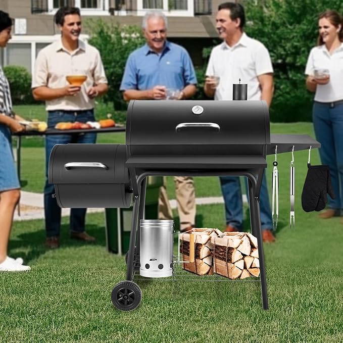 Charcoal Grill with Offset SmokerBBQ Grills with Side TableOutdoor Cooking with 714 Square InchesBackyard Camping Picnics Patio and Parties Black by DNKMOR