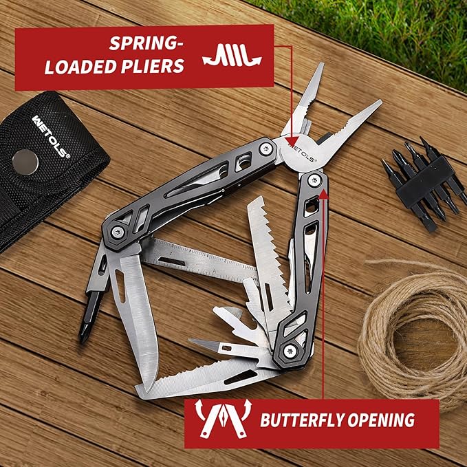Father‘s Day Gifts for Men Dad Him WETOLS 21-in-1 Multitools with Pocket Knife Stainless Steel Self-locking Pliers with 8 Screwdriver Bits Multi Tool Survival Gear EDC Knife with Pouch for Outdoor