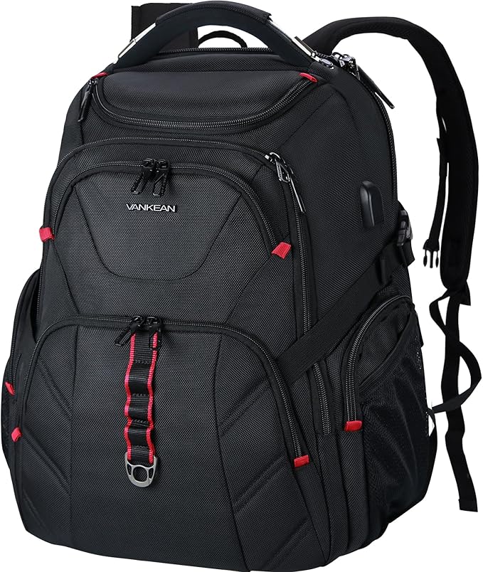VANKEAN 17.3'' Travel Laptop Backpack TSA Friendly Water Resistant Anti Theft Extra Large College Backpacks with RFID Pockets USB Port for Men Women Business Work Bag Black