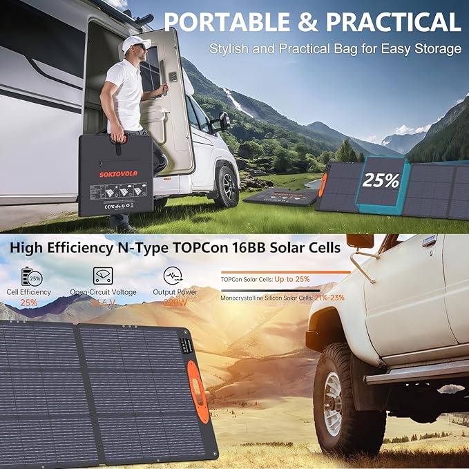 N-Type 16BB 220W Portable Solar Panel for EF/Jackery/Bluetti/Anker Power Station IP68 Waterproof Foldable Solar Panel ETFE 25% High Efficiency for Outdoor Camping RV Trip
