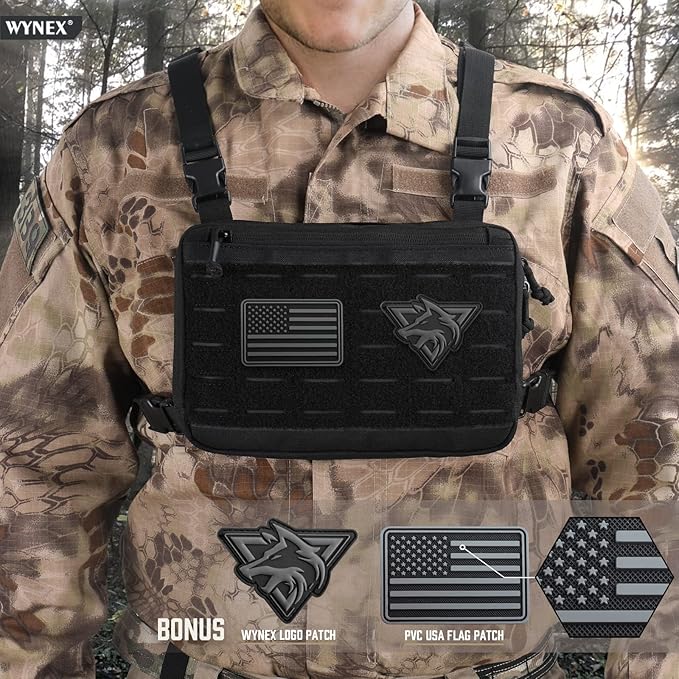 WYNEX Tactical Chest Rig Bag of Laser Cut Design with Tactical Dump Pouch Molle Chest Pouch Utility Recon Kit Bag Tactical Chest Pack Bag Tactical Mag Recovery Dump Pouch with Cord-Adjustable Collar