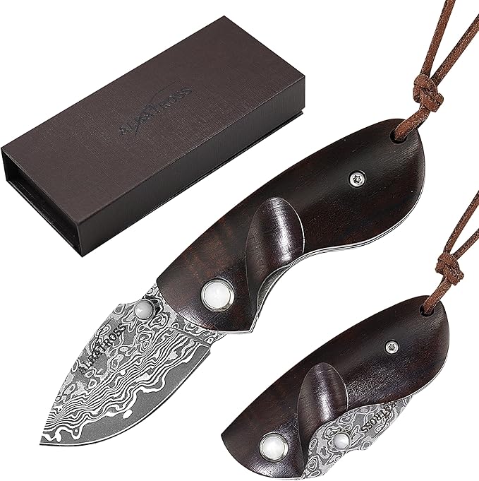 Father's Day Mother's Day &amp Birthday Gift for Him Her: ALBATROSS Mini Pocket Knife - 4.75 Modern Damascus Steel Folding Knife with Red Sandalwood Handle - 71 Layer Hand Forged Blade - Liner Loc