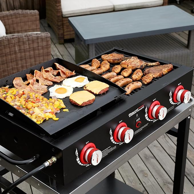Royal Gourmet GD4002T 4-Burner Tailgater Grill and Griddle Combo Portable Flat Top Propane Gas Grill with 40000 BTUs Output for Backyard or Outdoor Cooking Black