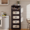 5 Tiers Folding Storage Cabinet20 Side Wide Stackable Storage Bins with Doors and Wheels Space Saving Plastic Cabinet for Living Room Office Dorm Retro Brown