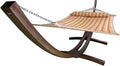 14 Ft. Wooden Arc Hammock Stand + Deluxe Quilted Double Padded Hammock Bed w/Pillow. 2 Person Bed. 450 LB Capacity(Coffee Stain/Spring Stripe)